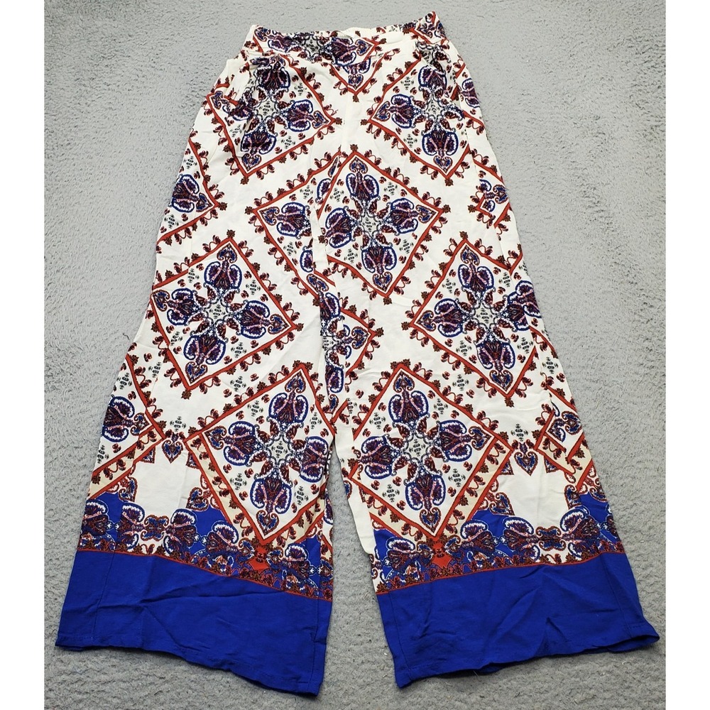 Zara Palazzo Pants Womens XS Multi Geometric Wide Leg Elastic Waistband‎ Pull On